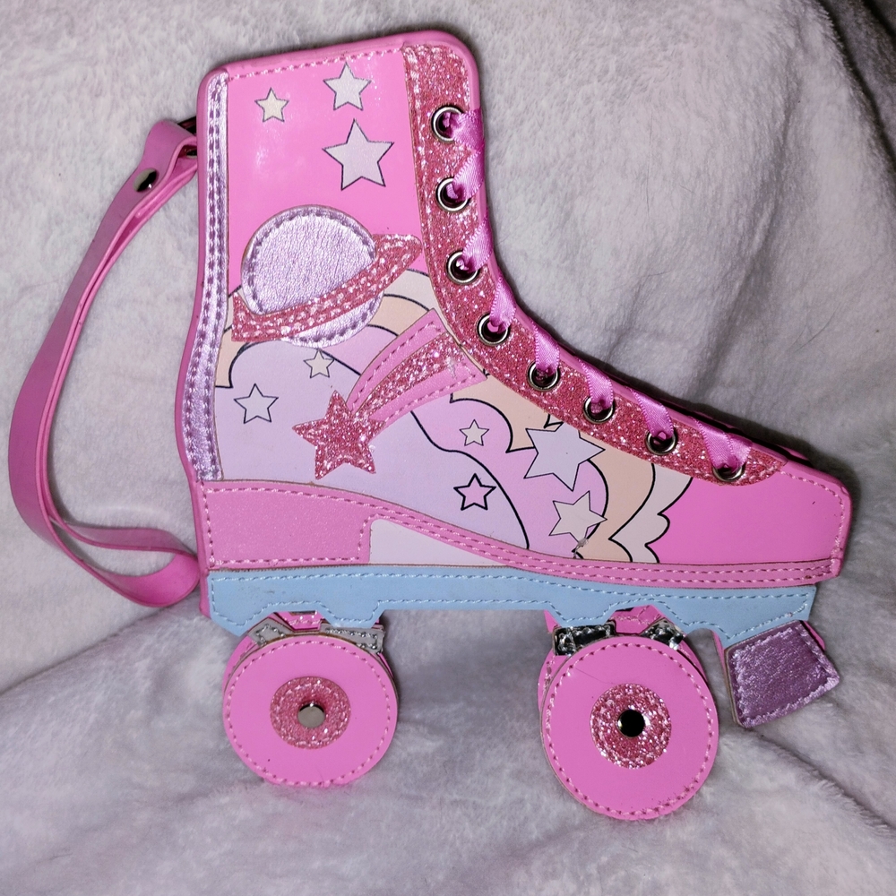 Kawaii Space Roller Skate Glitter Clutch Wristlet Mini Purse